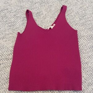 Happily Grey Ribbed Knit Tank Top Women’s Medium Magenta Pink V Neck Stretchy
